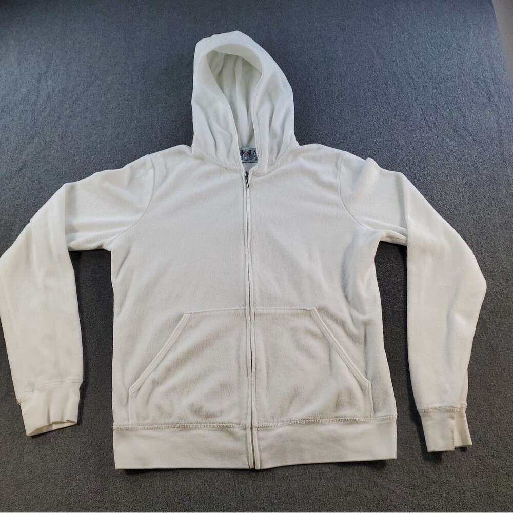 Vintage Y2K Juicy Couture Blank Velour Full Zip White Hoodie Woman’s Size XLarge